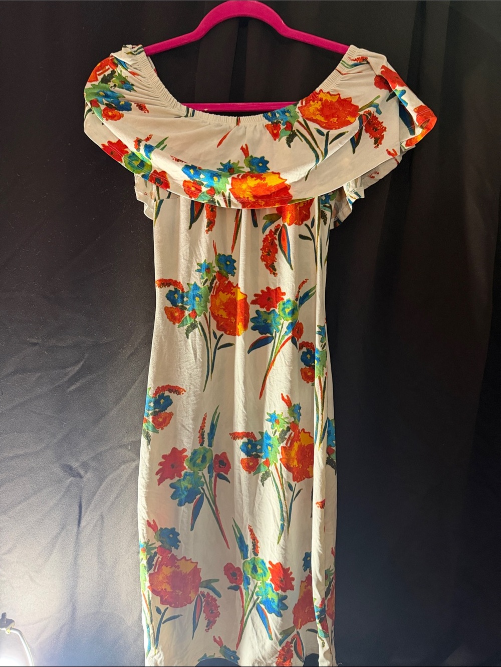Women’s One-Shoulder Floral Maxi Dress in Cream with Red & Blue Flowers